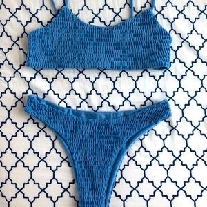 Shein ribbed blue bikini